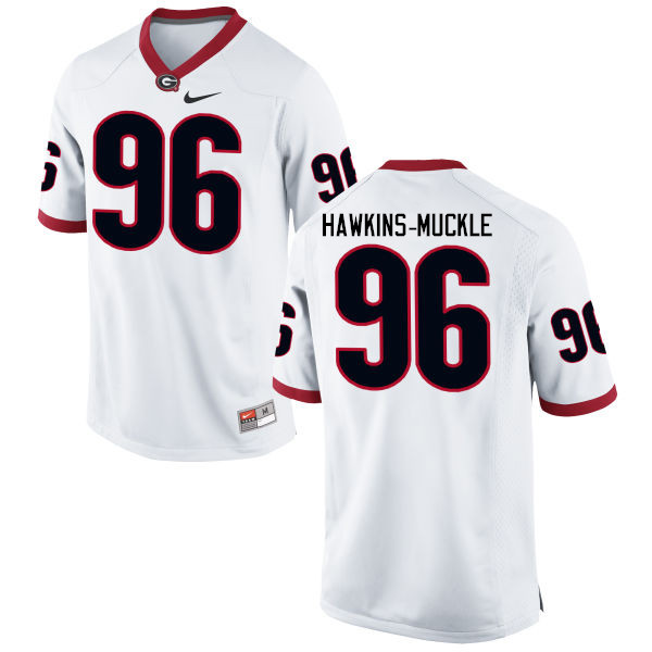 Men Georgia Bulldogs #96 DaQuan Hawkins-Muckle College Football Jerseys-White - Click Image to Close